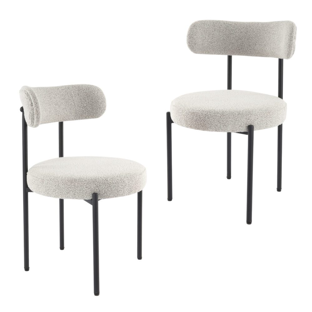 Mila Boucle Cushioned Dining Chair with Steel Frame - White Quartz - Furniture > Dining > Kitchen & Dining Chairs - Rivercity House & Home Co. (ABN 18 642 972 209) - Affordable Modern Furniture Australia