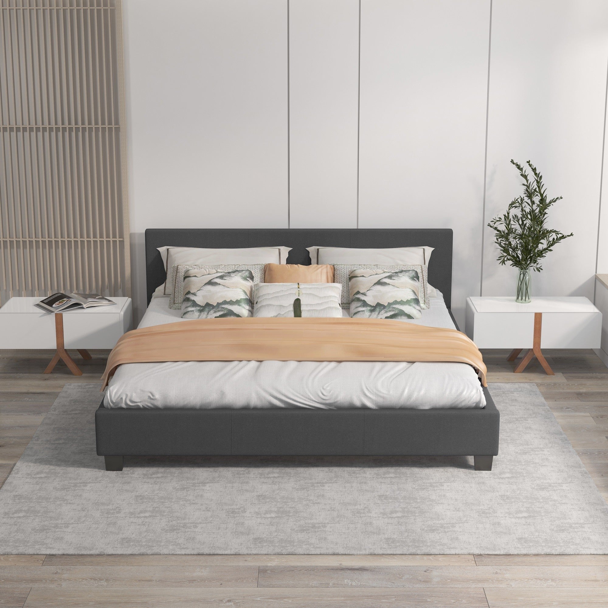 Milano Sienna Single Platform Bed with Headboard - Charcoal No.35 - Rivercity House & Home Co. (ABN 18 642 972 209) - Affordable Modern Furniture Australia