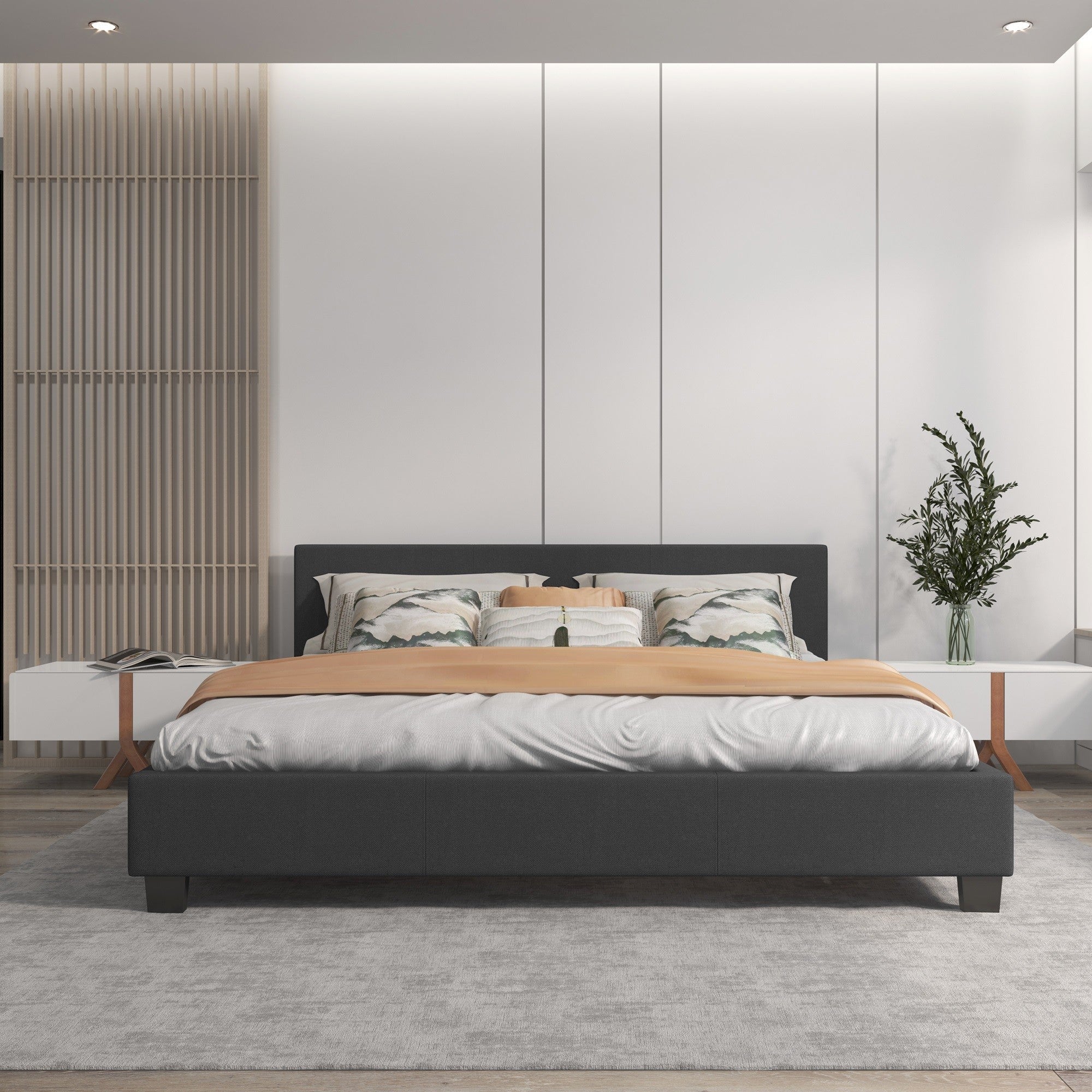 Milano Sienna Single Platform Bed with Headboard - Charcoal No.35 - Rivercity House & Home Co. (ABN 18 642 972 209) - Affordable Modern Furniture Australia