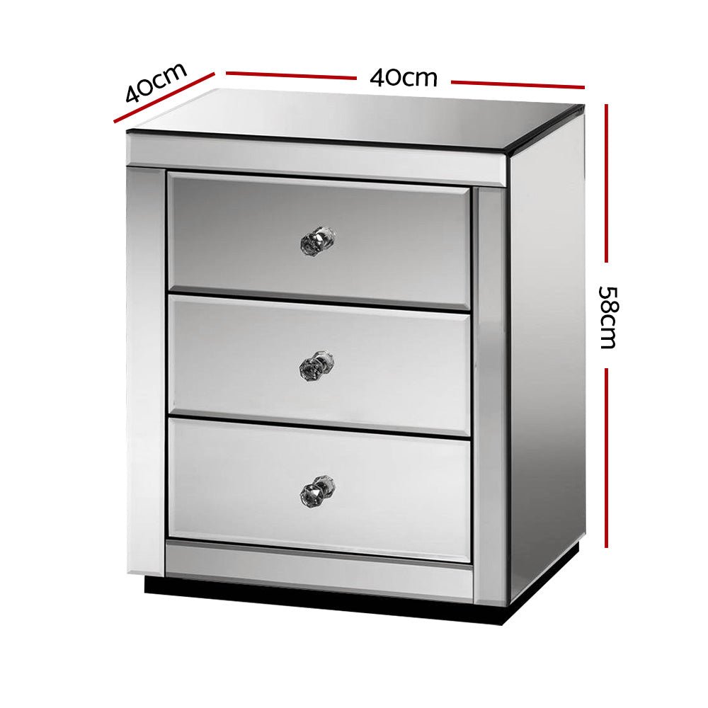 Mirrored Bedside table Drawers Furniture Mirror Glass Presia Smoky Grey - Furniture > Bedroom - Rivercity House & Home Co. (ABN 18 642 972 209) - Affordable Modern Furniture Australia