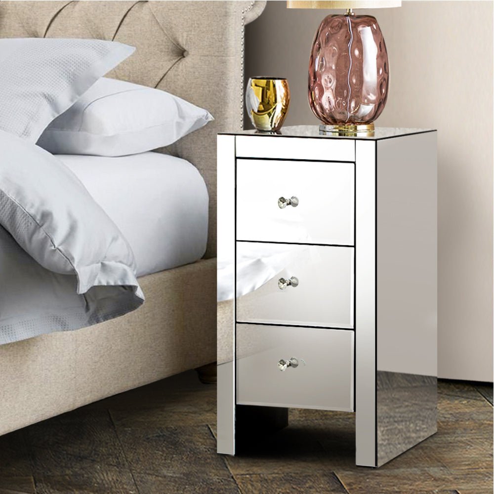 Mirrored Bedside table Drawers Furniture Mirror Glass Quenn Silver - Rivercity House & Home Co. (ABN 18 642 972 209) - Affordable Modern Furniture Australia