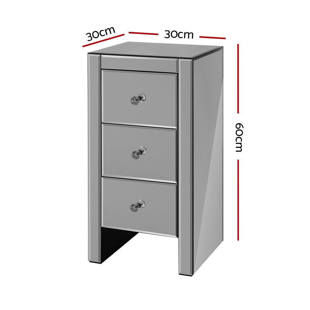 Mirrored Bedside Tables Drawers Crystal Chest Nightstand Glass Grey - Rivercity House & Home Co. (ABN 18 642 972 209) - Affordable Modern Furniture Australia
