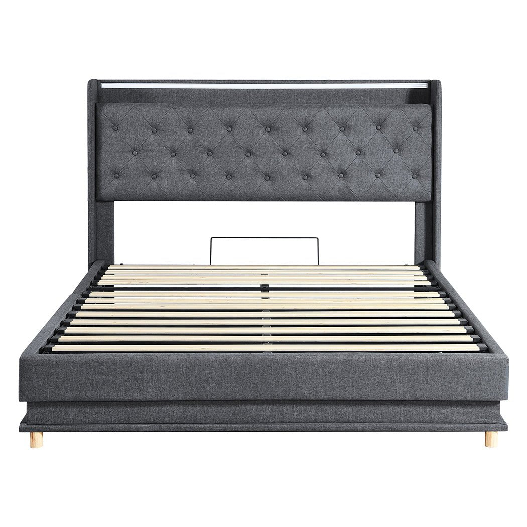 Mitchell Queen LED Gas Lift Storage Bed – Grey - Rivercity House & Home Co. (ABN 18 642 972 209) - Affordable Modern Furniture Australia