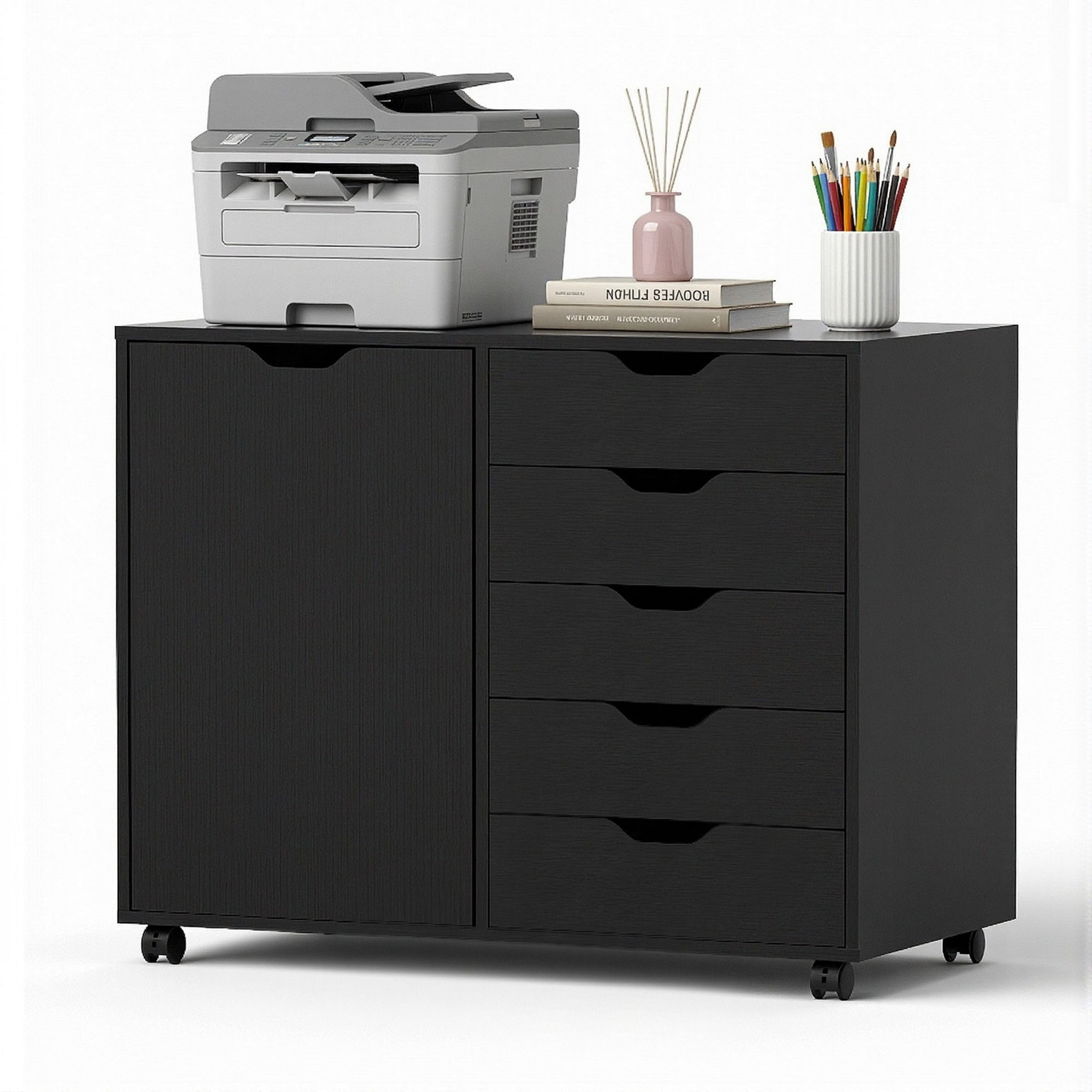 Mobile Filing Cabinet 5 Drawer with Door Modern Storage Cabinet Printer Stand - Furniture > Office > Storage Cabinets - Rivercity House & Home Co. (ABN 18 642 972 209) - Affordable Modern Furniture Australia