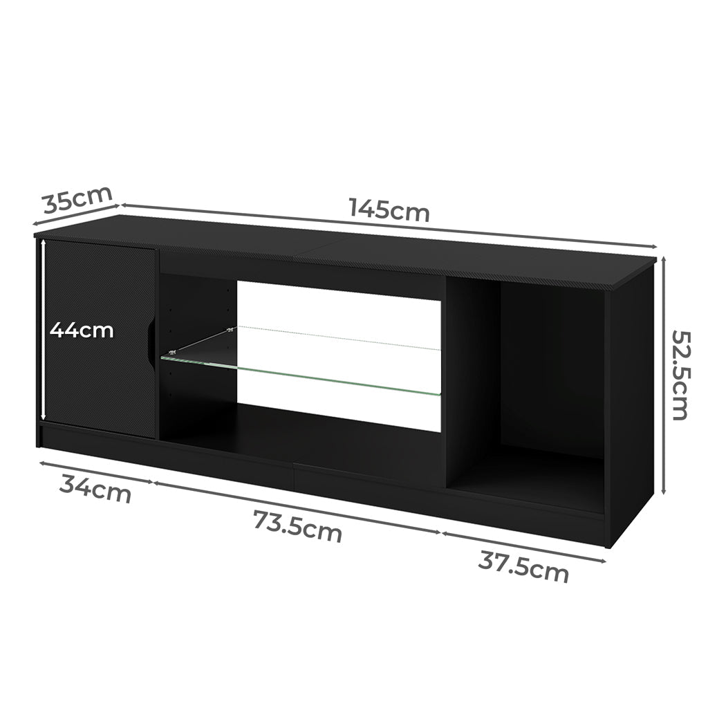 Modern 140cm TV Stand Storage with LED Lighting - Black - Rivercity House & Home Co. (ABN 18 642 972 209) - Affordable Modern Furniture Australia