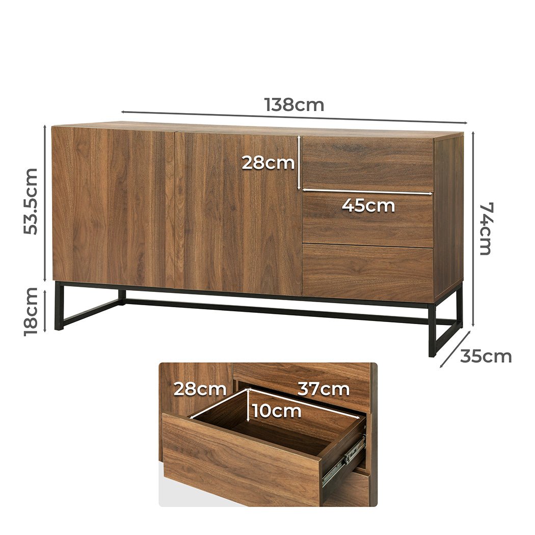 Modern Buffet Sideboard Storage Cabinet with Drawers and Shelves - Walnut - Rivercity House & Home Co. (ABN 18 642 972 209) - Affordable Modern Furniture Australia