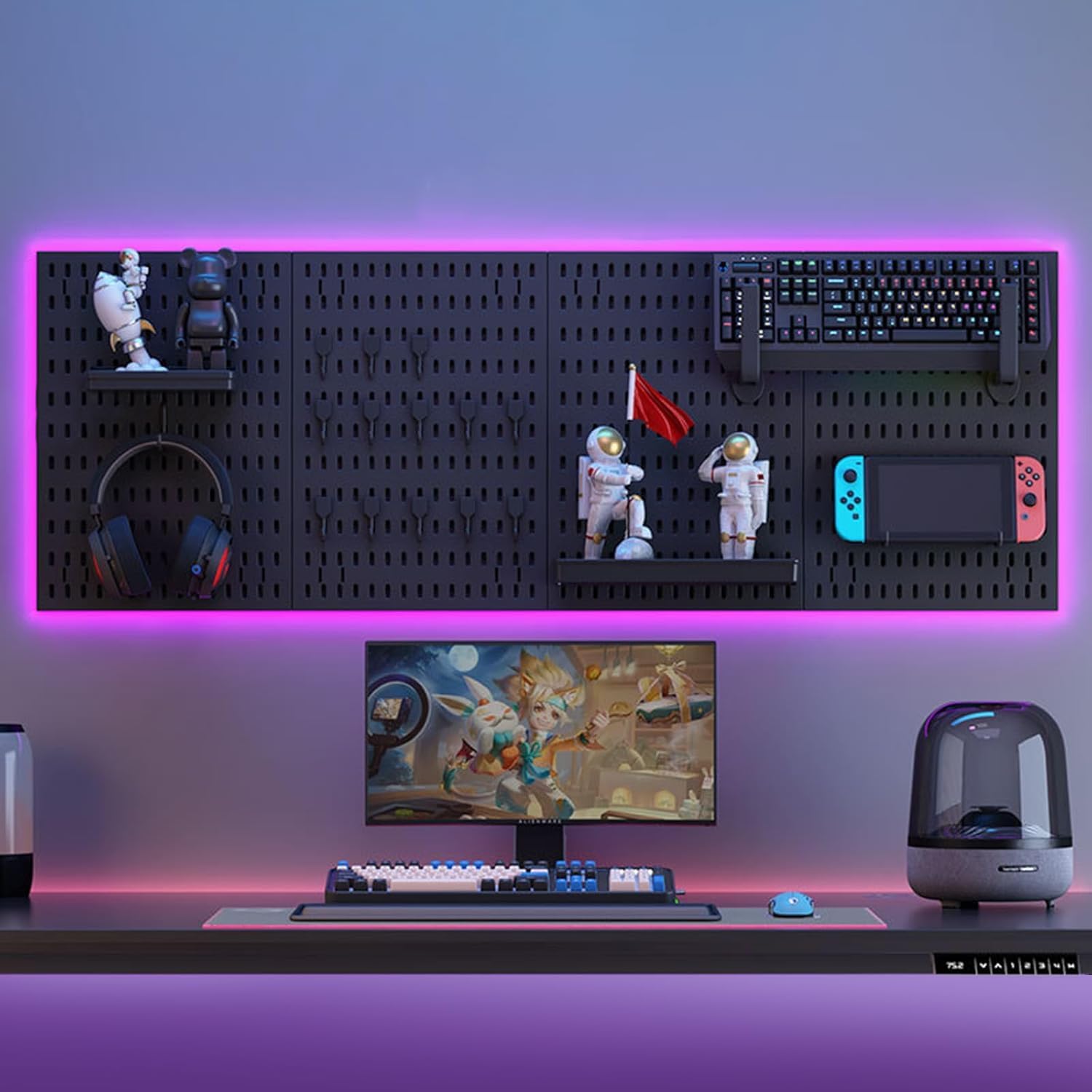 Modular Pegboard Wall Organiser Kit with 4 Black Panels & 19 Accessories for Gaming, Office & Craft Storage - Black - Tools > Tools Storage > Wall Storage Racks - Rivercity House & Home Co. (ABN 18 642 972 209) - Affordable Modern Furniture Australia