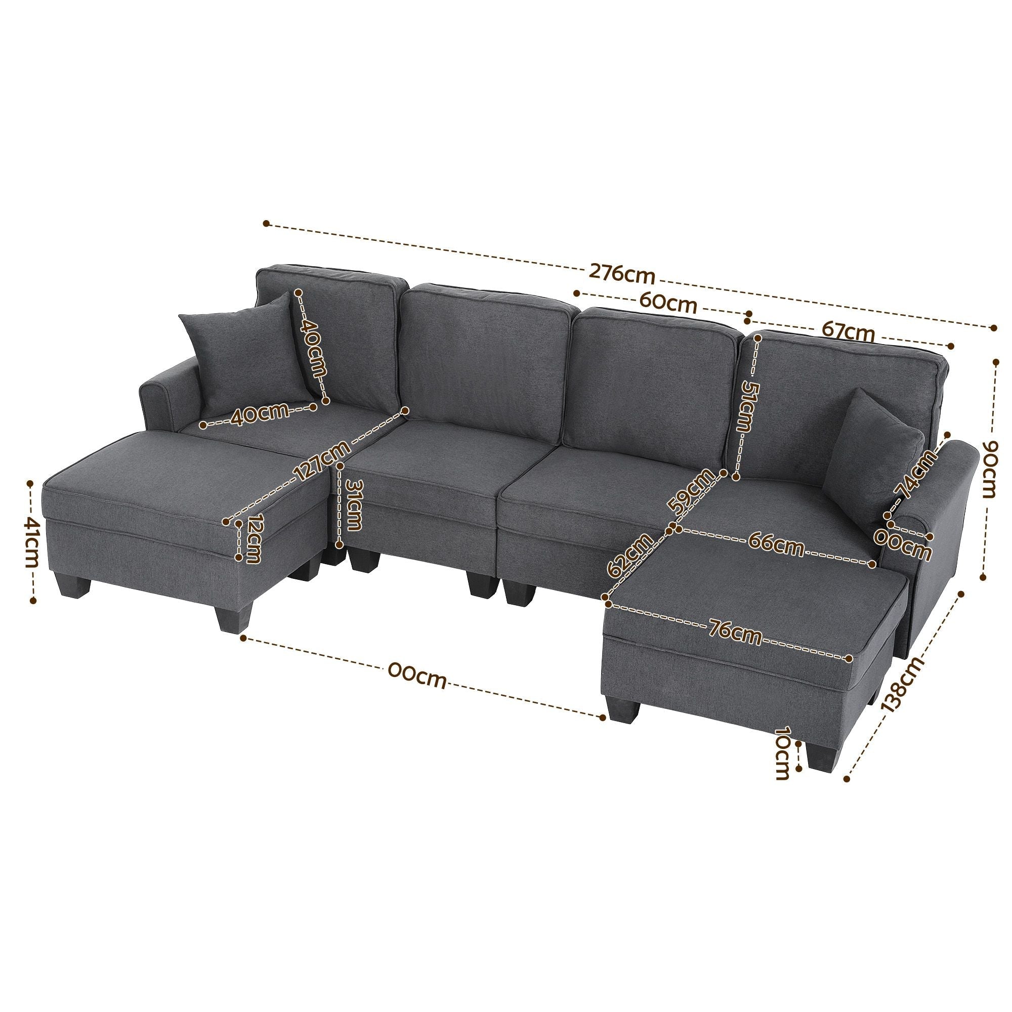 Modular Sectional U Shaped Storage Sofa Couches for Living Room Grey - Furniture > Sofas > Sofas & Sofa Beds - Rivercity House & Home Co. (ABN 18 642 972 209) - Affordable Modern Furniture Australia