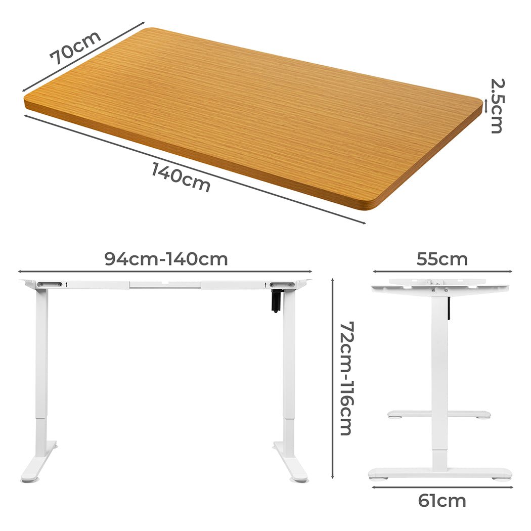 Motorised Adjustable Standing Desk 140cm with Natural Top - White Frame - Rivercity House & Home Co. (ABN 18 642 972 209) - Affordable Modern Furniture Australia