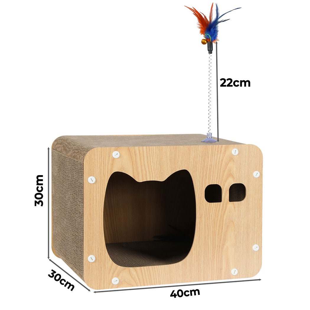 Multi - Angle Cat Scratcher Board with Spring Toy - Brown - Rivercity House & Home Co. (ABN 18 642 972 209) - Affordable Modern Furniture Australia