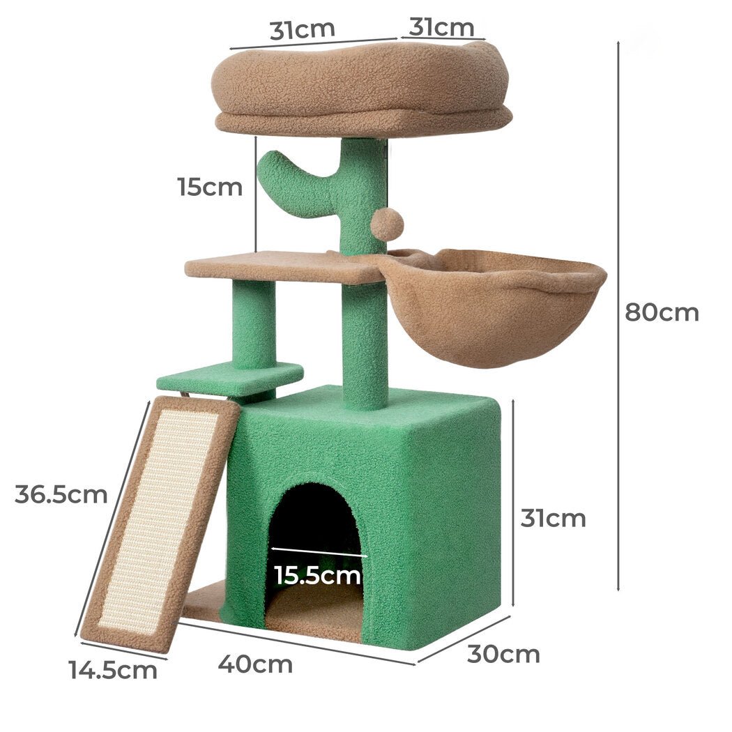 Multi - Level Cat Tree Tower with Scratching Posts and Bed - Green Brown - Rivercity House & Home Co. (ABN 18 642 972 209) - Affordable Modern Furniture Australia