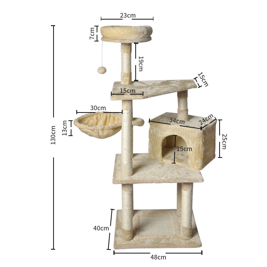 Multi - Level Cat Tree with Scratching Post and Toys - Beige - Rivercity House & Home Co. (ABN 18 642 972 209) - Affordable Modern Furniture Australia