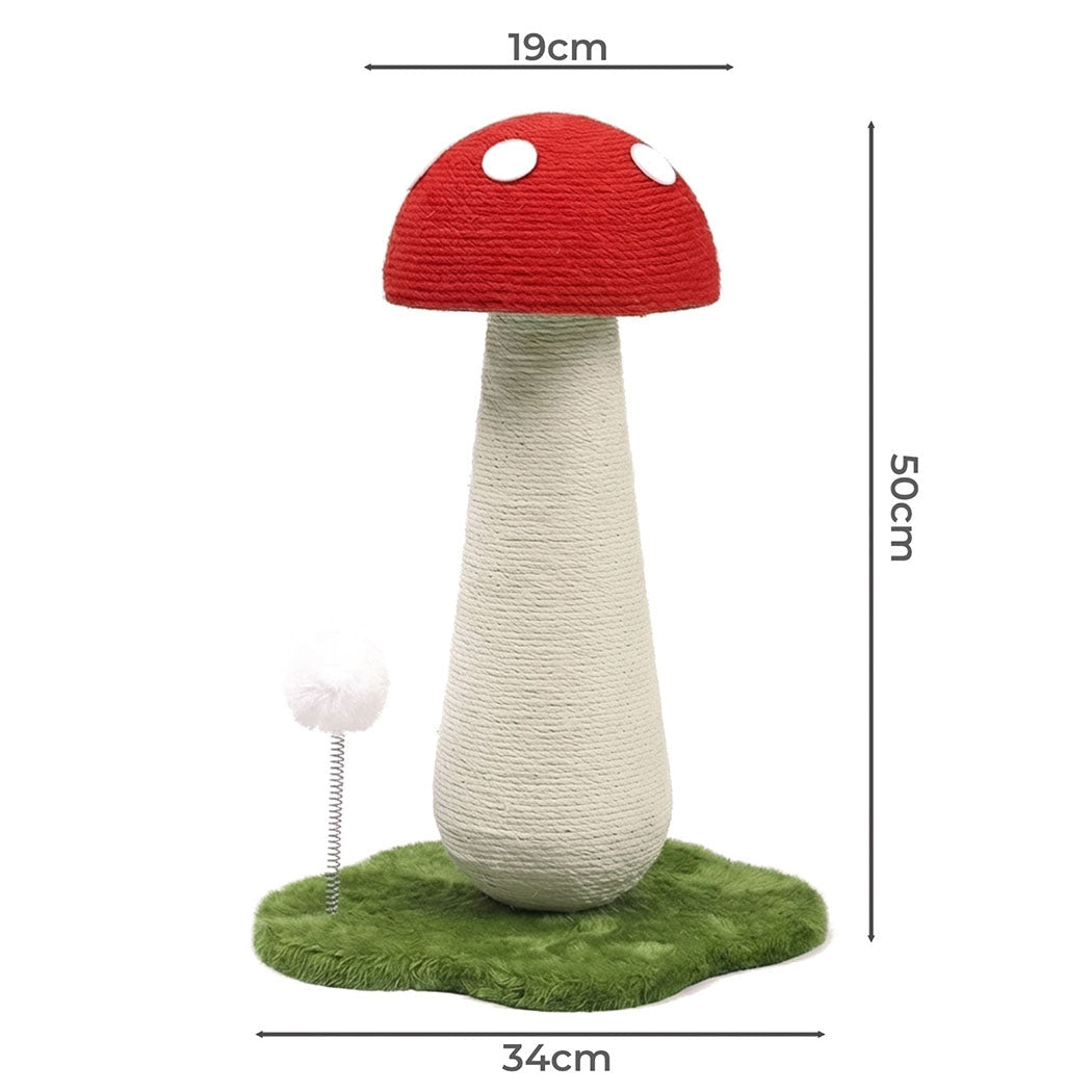 Mushroom Cat Scratching Post with Sisal Rope and Plush Ball - Red White Green - Rivercity House & Home Co. (ABN 18 642 972 209) - Affordable Modern Furniture Australia