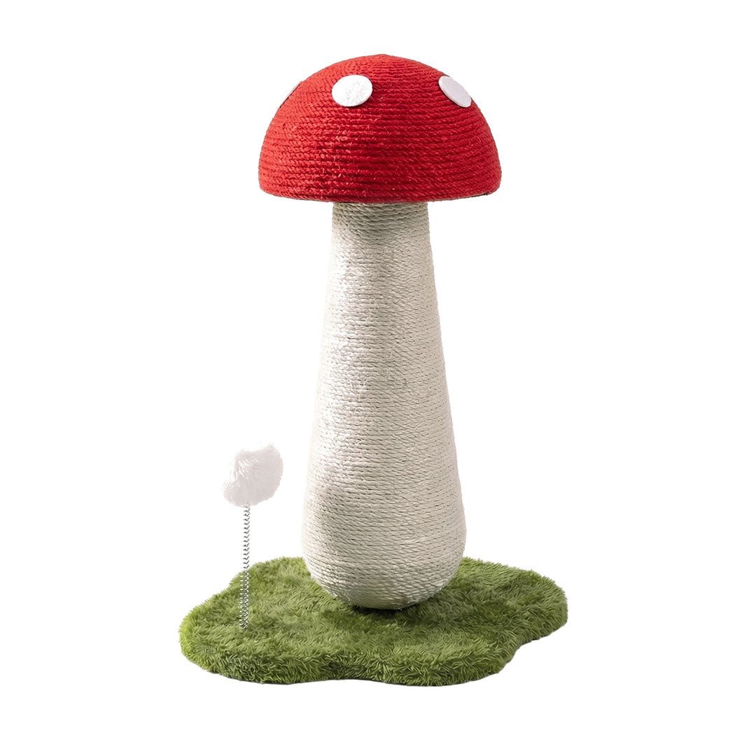 Mushroom Cat Scratching Post with Sisal Rope and Plush Ball - Red White Green - Rivercity House & Home Co. (ABN 18 642 972 209) - Affordable Modern Furniture Australia