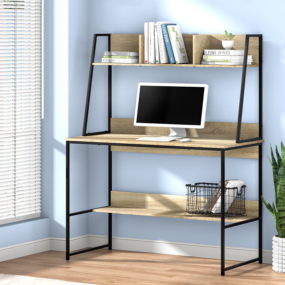 Oak Computer Desk Workstation with Bookshelf Storage - Mid - Season Super Sale - Rivercity House & Home Co. (ABN 18 642 972 209) - Affordable Modern Furniture Australia