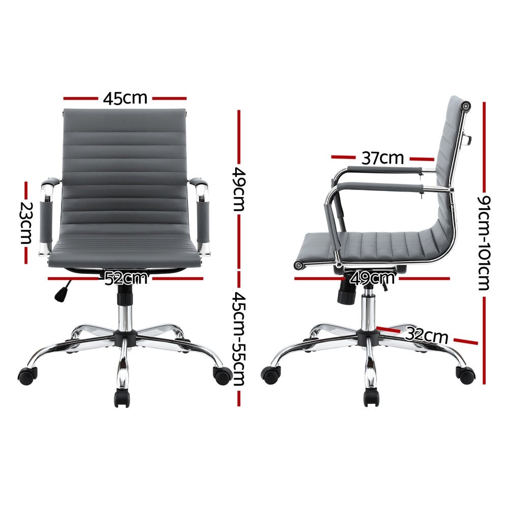 Office Chair Conference Chairs PU Leather Mid Back Grey - Furniture > Bar Stools & Chairs > Gaming Chairs - Rivercity House & Home Co. (ABN 18 642 972 209) - Affordable Modern Furniture Australia