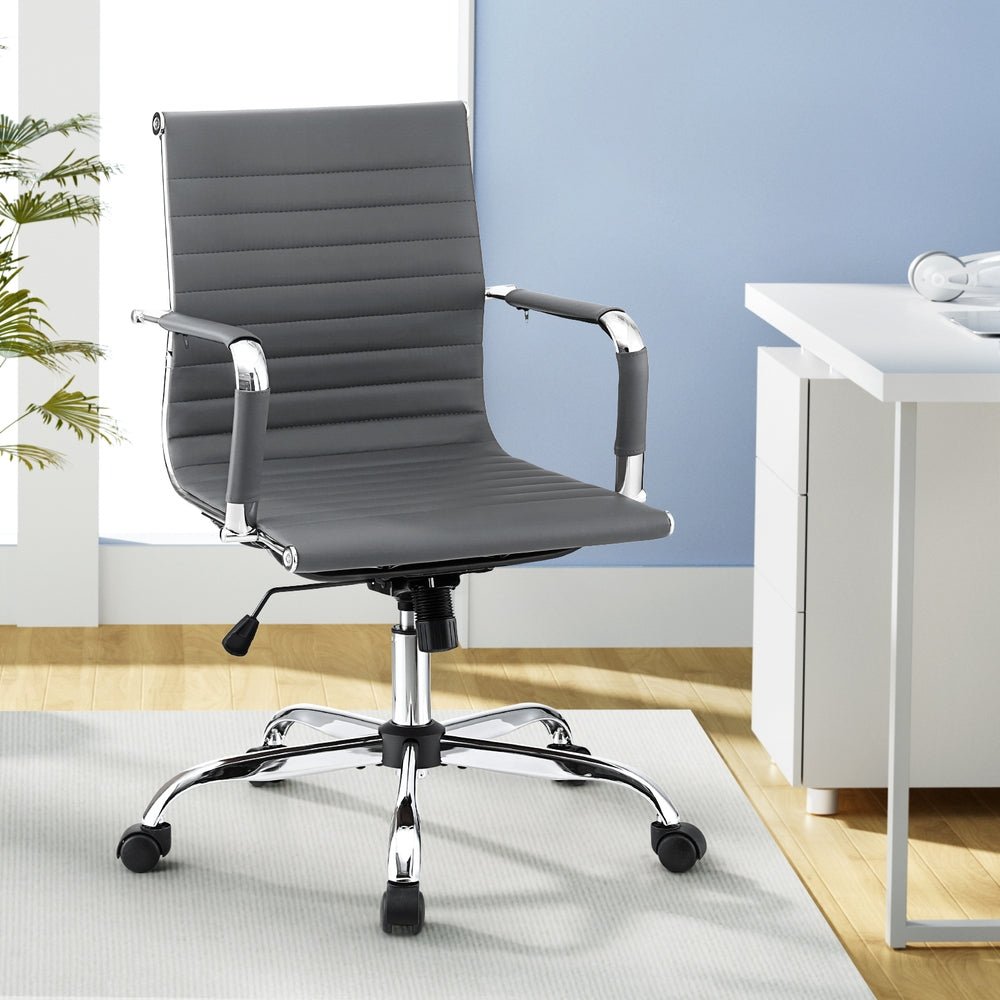 Office Chair Conference Chairs PU Leather Mid Back Grey - Furniture > Bar Stools & Chairs > Gaming Chairs - Rivercity House & Home Co. (ABN 18 642 972 209) - Affordable Modern Furniture Australia