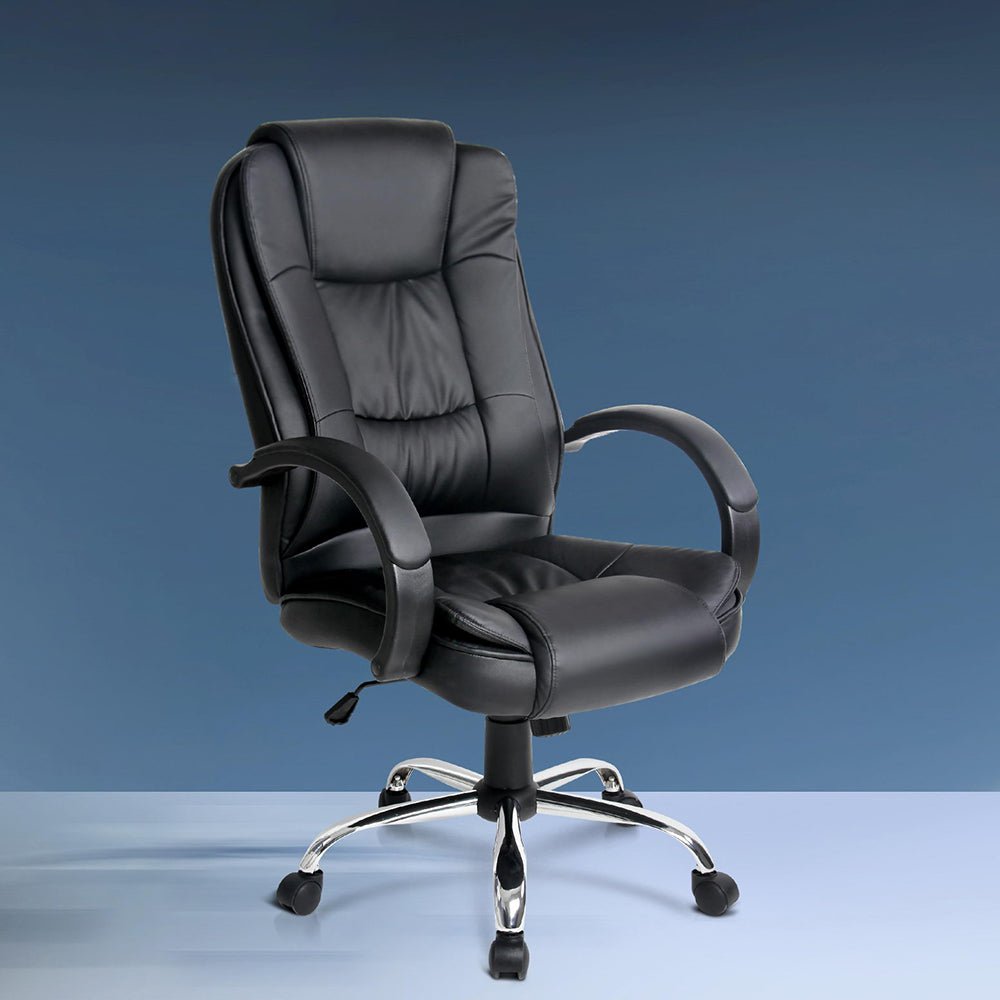 Office Chair Gaming Computer Chairs Executive PU Leather Seating Black - Rivercity House & Home Co. (ABN 18 642 972 209) - Affordable Modern Furniture Australia