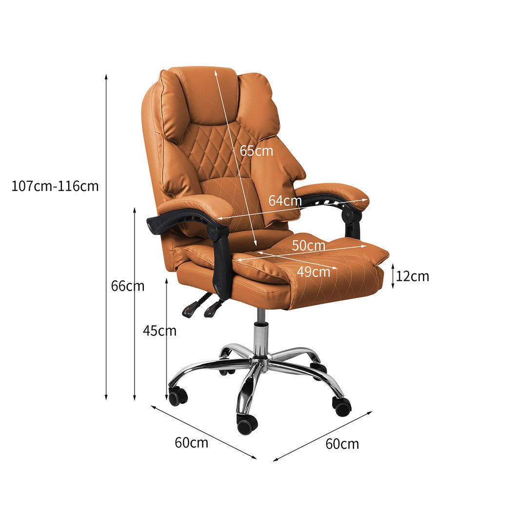 Office Gaming Chair with Adjustable Height and Recline - Brown - Rivercity House & Home Co. (ABN 18 642 972 209) - Affordable Modern Furniture Australia