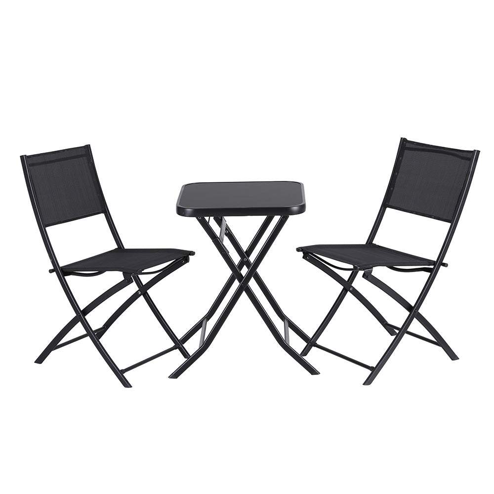 Outdoor Bistro Set Folding Table and Chairs Patio Furniture Garden Steel Black - Furniture > Outdoor > Outdoor Sofas & Lounge Sets - Rivercity House & Home Co. (ABN 18 642 972 209) - Affordable Modern Furniture Australia