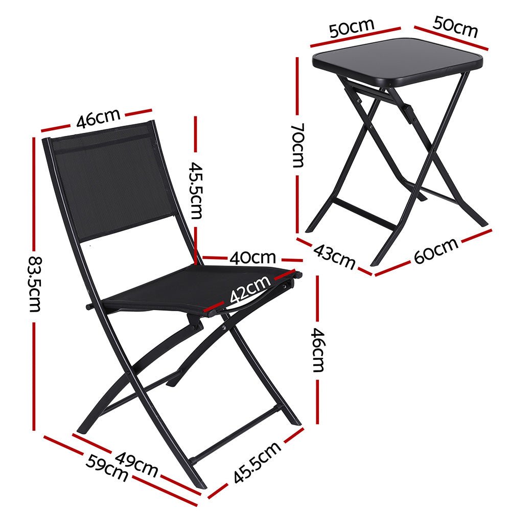 Outdoor Bistro Set Folding Table and Chairs Patio Furniture Garden Steel Black - Furniture > Outdoor > Outdoor Sofas & Lounge Sets - Rivercity House & Home Co. (ABN 18 642 972 209) - Affordable Modern Furniture Australia