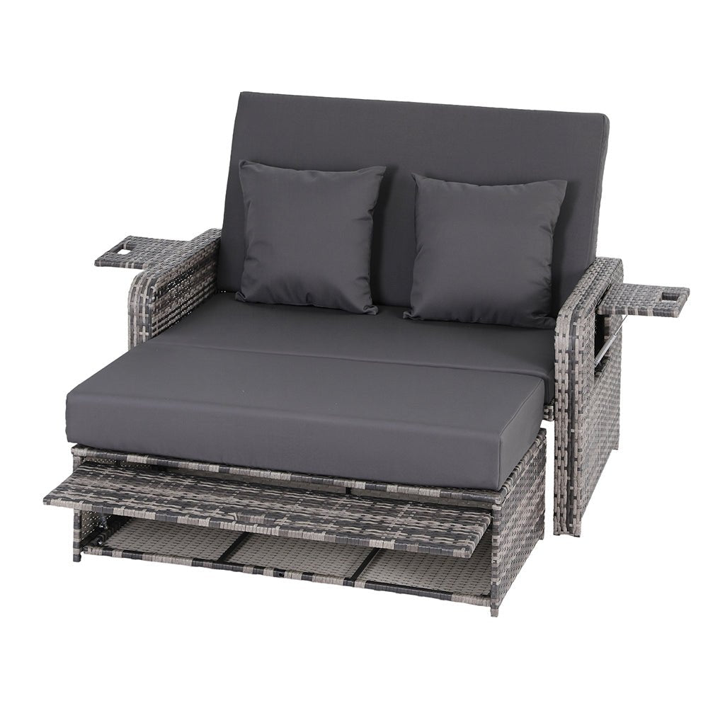 Outdoor Day Bed Sun Lounge Setting Wicker Lounger Patio Furniture Grey - Furniture > Sofas > Sofas & Sofa Beds - Rivercity House & Home Co. (ABN 18 642 972 209) - Affordable Modern Furniture Australia