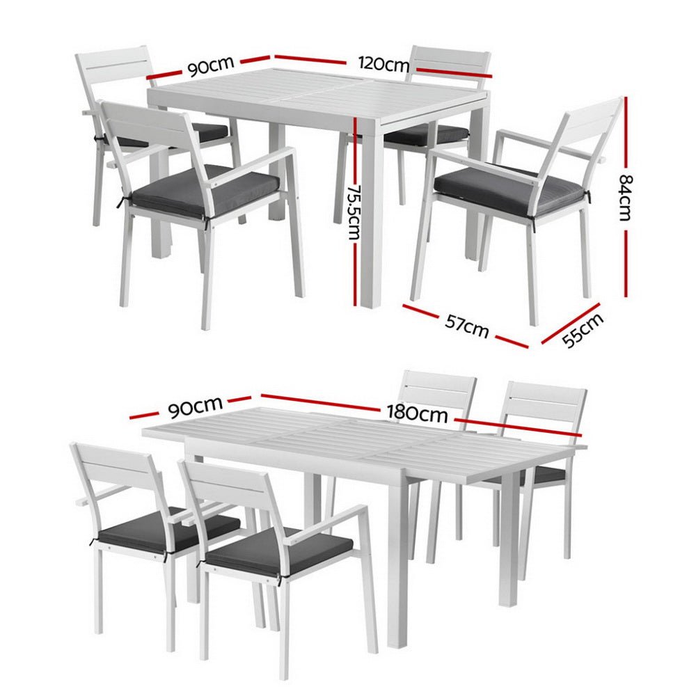 Outdoor Dining Set 5 Piece Aluminum Extendable Table Setting White - Furniture > Outdoor > Outdoor Dining Sets - Rivercity House & Home Co. (ABN 18 642 972 209) - Affordable Modern Furniture Australia