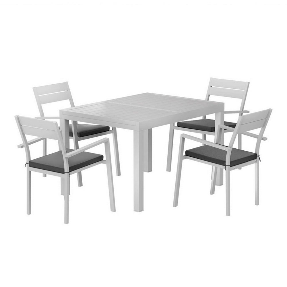 Outdoor Dining Set 5 Piece Aluminum Extendable Table Setting White - Furniture > Outdoor > Outdoor Dining Sets - Rivercity House & Home Co. (ABN 18 642 972 209) - Affordable Modern Furniture Australia