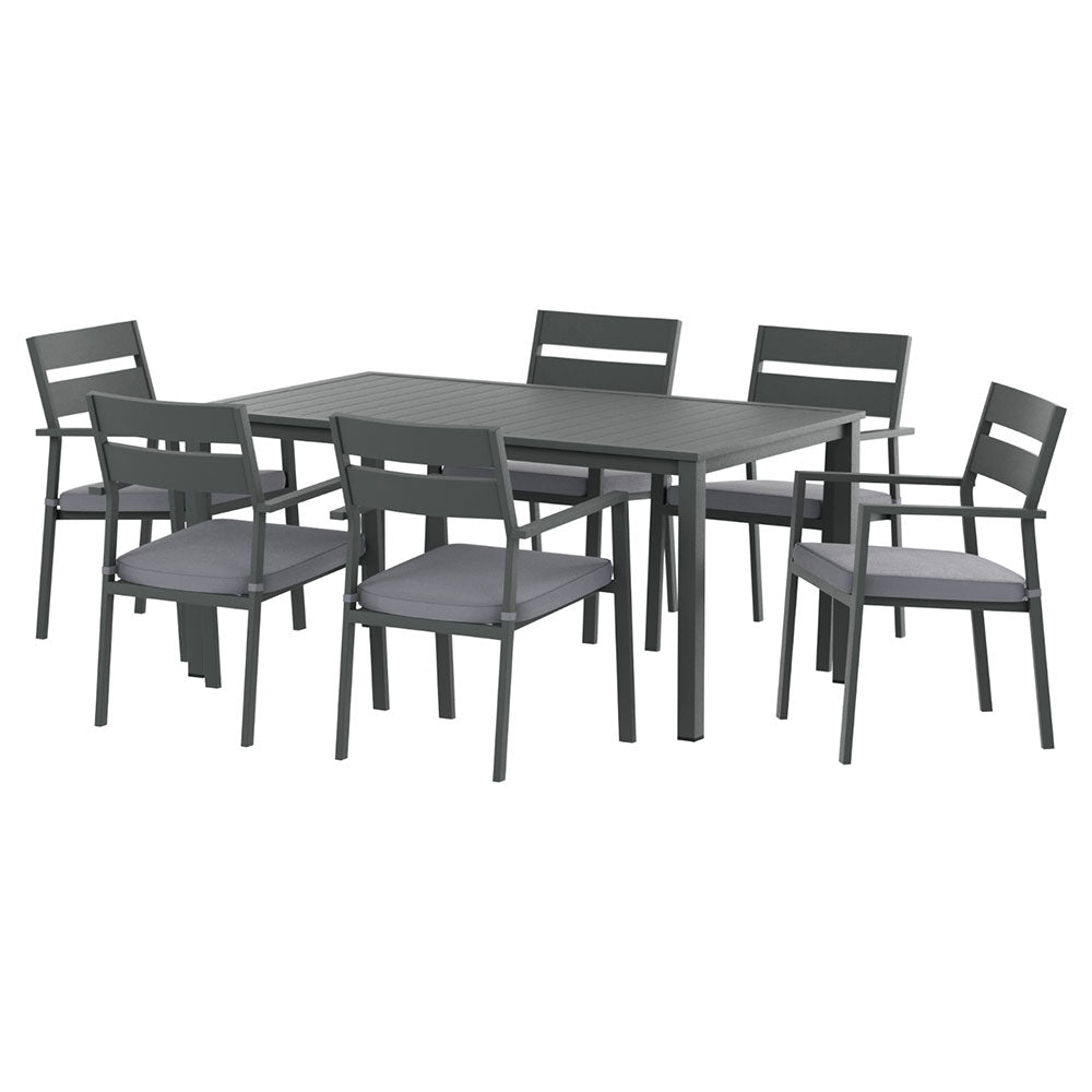Outdoor Dining Set 7 Piece Aluminum Table Chairs Setting Black - Furniture > Outdoor > Outdoor Dining Sets - Rivercity House & Home Co. (ABN 18 642 972 209) - Affordable Modern Furniture Australia