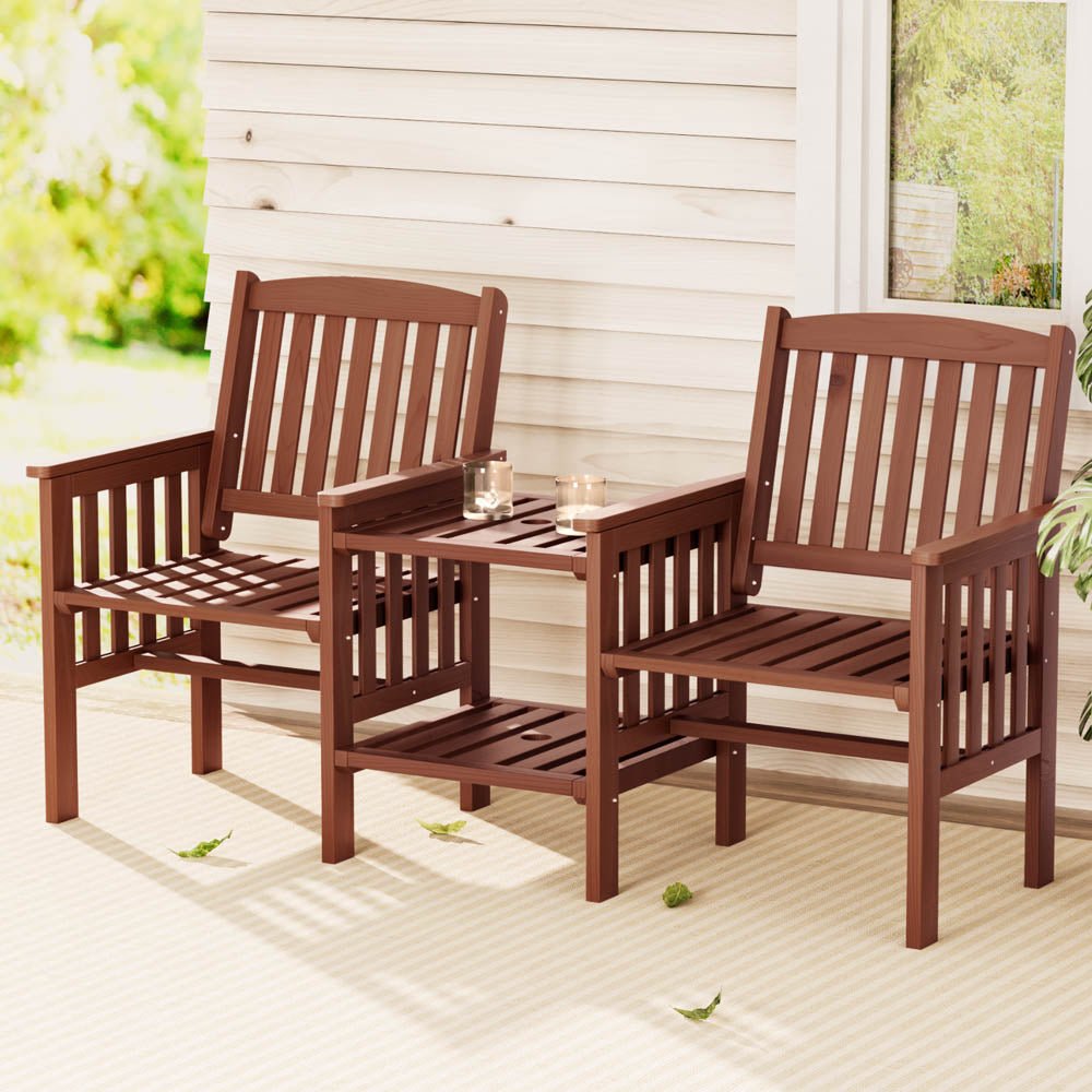 Outdoor Garden Bench Loveseat Wooden Table Chairs Patio Furniture Brown - Furniture > Outdoor > Outdoor Benches - Rivercity House & Home Co. (ABN 18 642 972 209) - Affordable Modern Furniture Australia