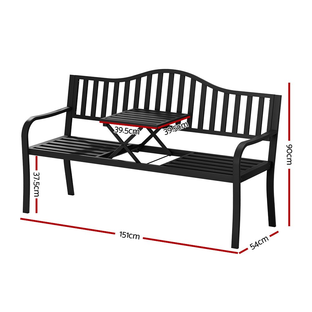 Outdoor Garden Bench with Foldable Table Black - Furniture > Outdoor - Rivercity House & Home Co. (ABN 18 642 972 209) - Affordable Modern Furniture Australia