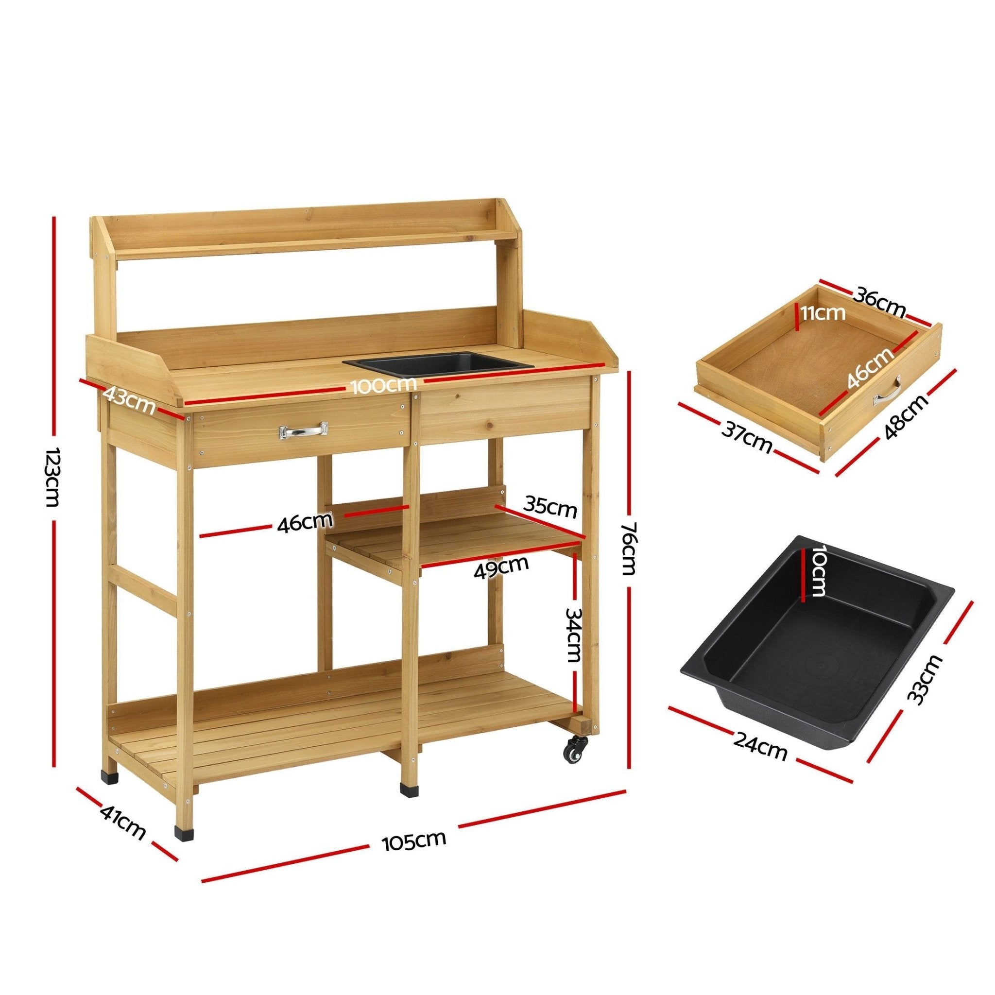 Outdoor Potting Bench Table with Storage Cabinet and Wheels - Natural - Furniture > Office > Storage Cabinets - Rivercity House & Home Co. (ABN 18 642 972 209) - Affordable Modern Furniture Australia