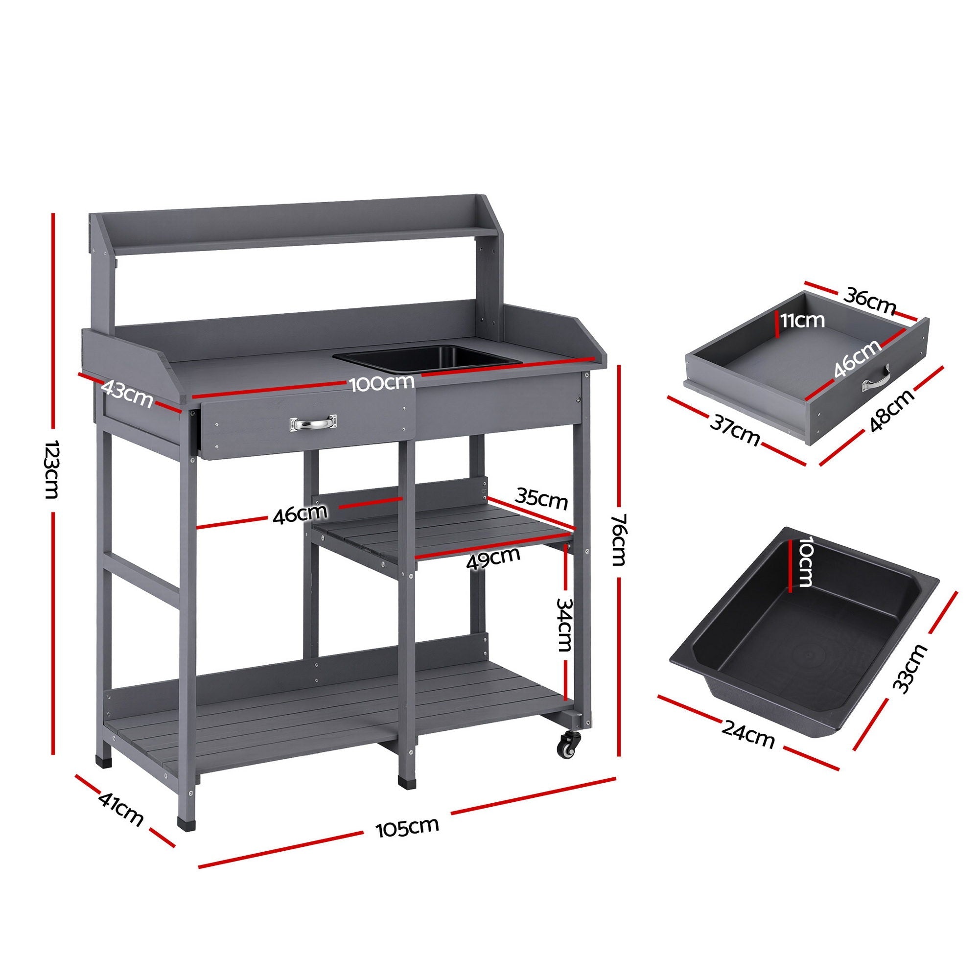 Outdoor Potting Bench Workstation with Storage Cabinet and Sink - Grey - Home & Garden > Storage > Storage Cabinets & Lockers - Rivercity House & Home Co. (ABN 18 642 972 209) - Affordable Modern Furniture Australia