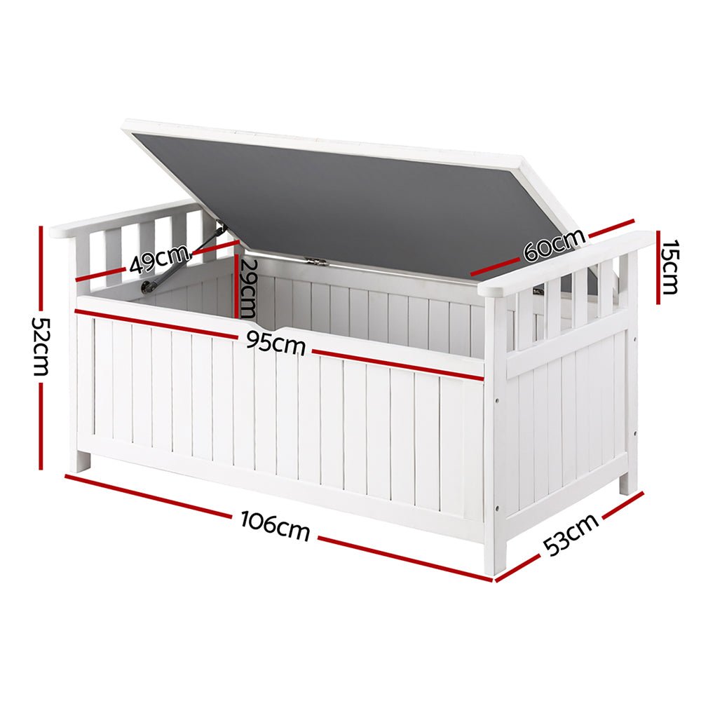 Outdoor Storage Bench Box Wooden Garden Toy Tool Patio Furniture White - Furniture > Outdoor > Outdoor Benches - Rivercity House & Home Co. (ABN 18 642 972 209) - Affordable Modern Furniture Australia