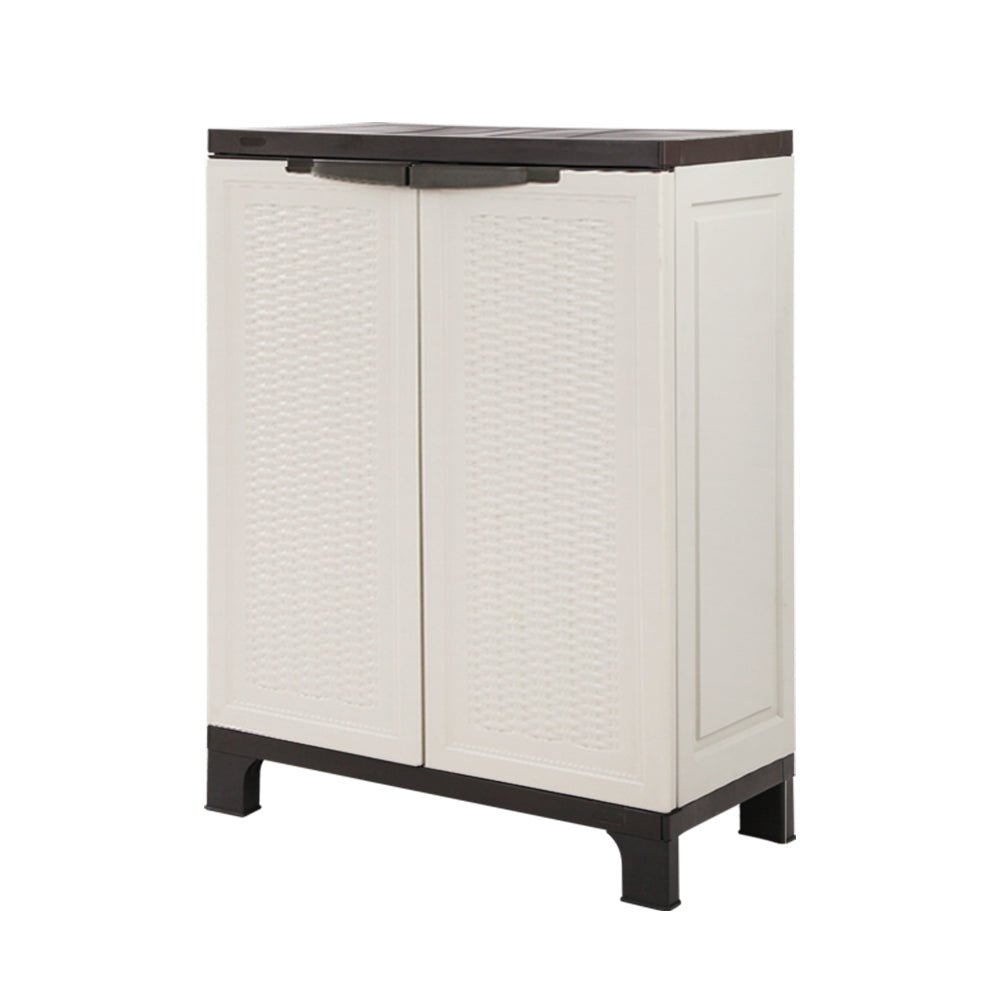 Outdoor Storage Cabinet Box 92cm Lockable Cupboard Sheds Adjustable Rattan Beige - Home & Garden > Storage > Storage Cabinets & Lockers - Rivercity House & Home Co. (ABN 18 642 972 209) - Affordable Modern Furniture Australia