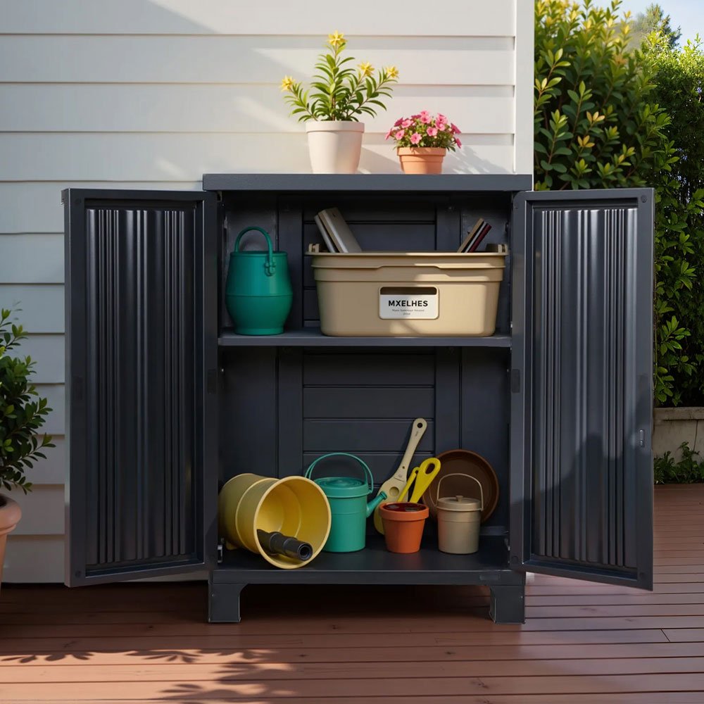 Outdoor Storage Cabinet Cupboard Lockable Garden Sheds Adjustable Black - Rivercity House & Home Co. (ABN 18 642 972 209) - Affordable Modern Furniture Australia