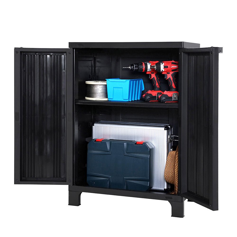 Outdoor Storage Cabinet Cupboard Lockable Garden Sheds Adjustable Black - Rivercity House & Home Co. (ABN 18 642 972 209) - Affordable Modern Furniture Australia