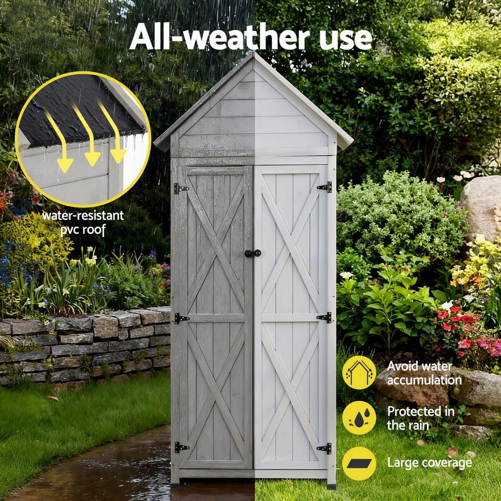 Outdoor Storage Cabinet Cupboard Lockable Tool Organizer Shed Adjustable Grey - Furniture > Office > Storage Cabinets - Rivercity House & Home Co. (ABN 18 642 972 209) - Affordable Modern Furniture Australia