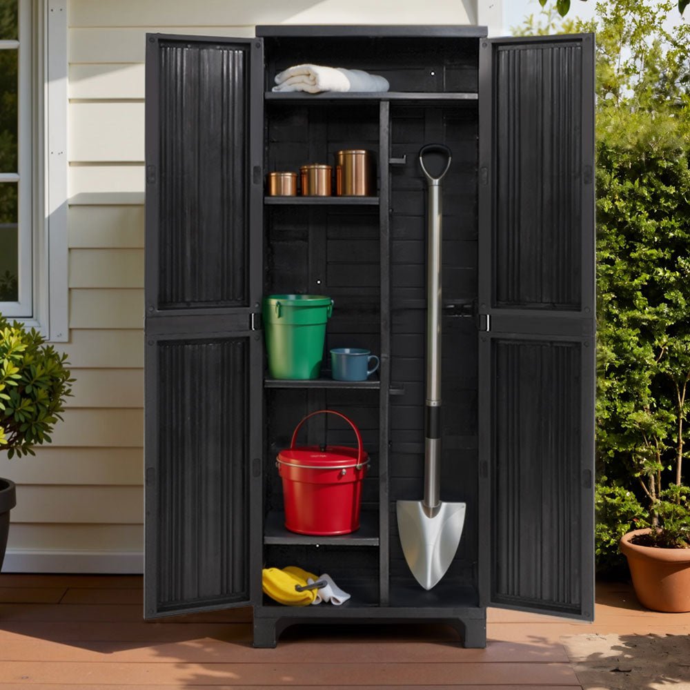 Outdoor Storage Cabinet Lockable Tall Garden Sheds Garage Adjustable Black 173CM - Rivercity House & Home Co. (ABN 18 642 972 209) - Affordable Modern Furniture Australia