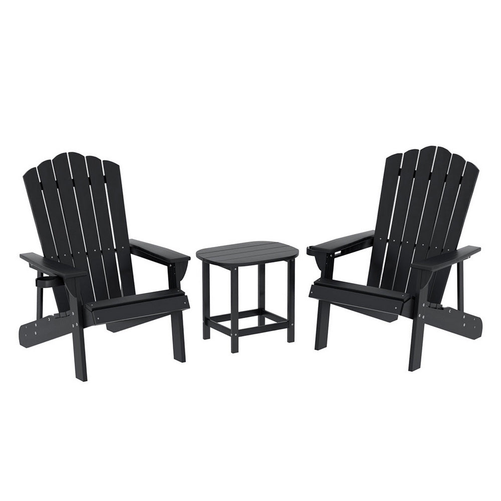 Outdoor Table and Chairs HDPE Adirondack Beach Chair Sun Lounge Patio Furniture Garden Black - Furniture > Outdoor > Outdoor Chairs - Rivercity House & Home Co. (ABN 18 642 972 209) - Affordable Modern Furniture Australia