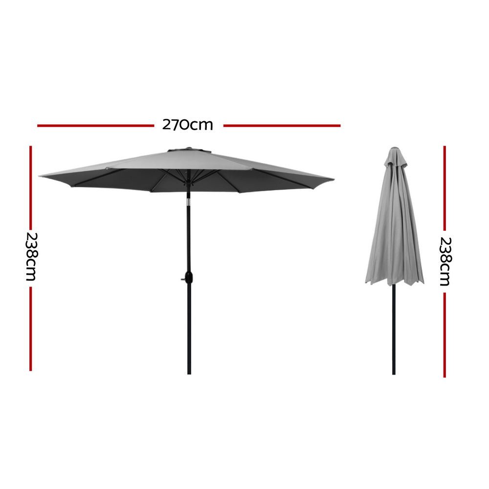 Outdoor Umbrella 2.7m Beach Pole Garden Tilt Sun Patio UV Charcoal - Home & Garden > Shading > Umbrellas & Sunshades - Rivercity House & Home Co. (ABN 18 642 972 209) - Affordable Modern Furniture Australia