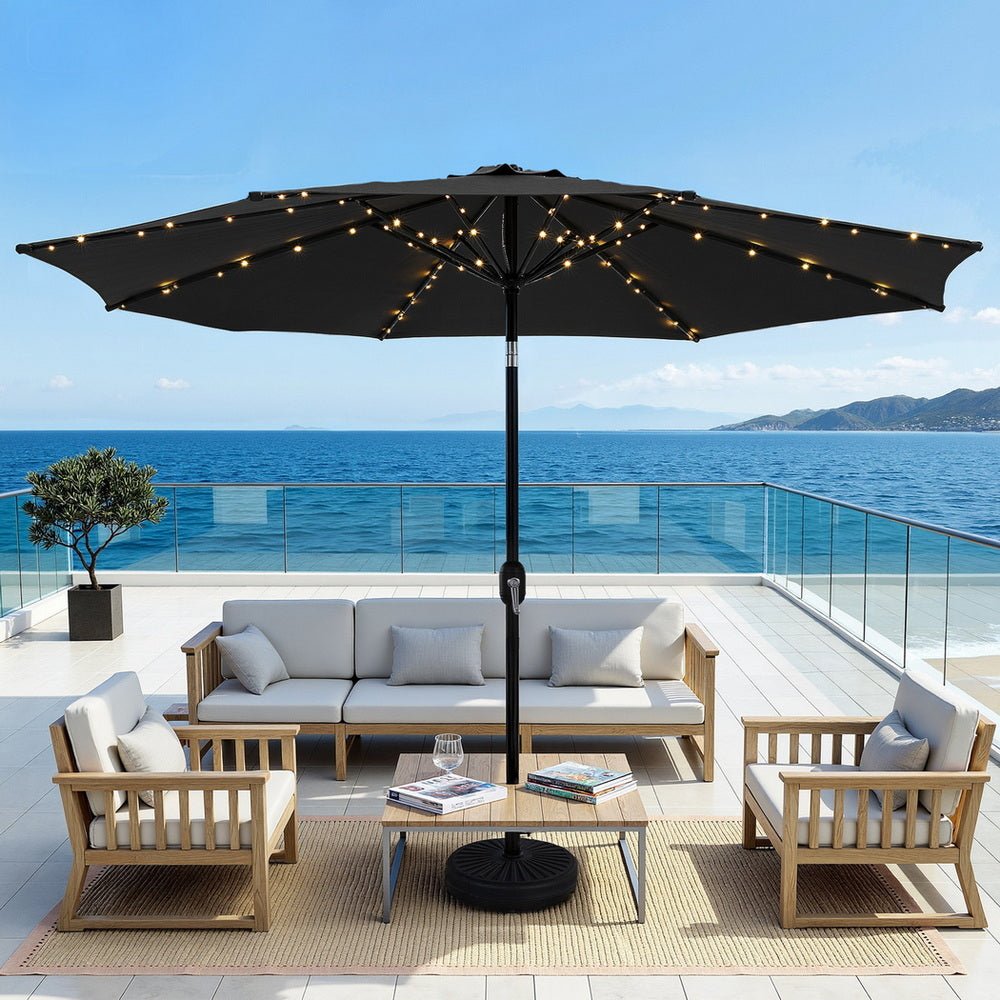 Outdoor Umbrella 2.9m Market Umbrella with Base String Light Black - Home & Garden > Shading > Umbrellas & Sunshades - Rivercity House & Home Co. (ABN 18 642 972 209) - Affordable Modern Furniture Australia