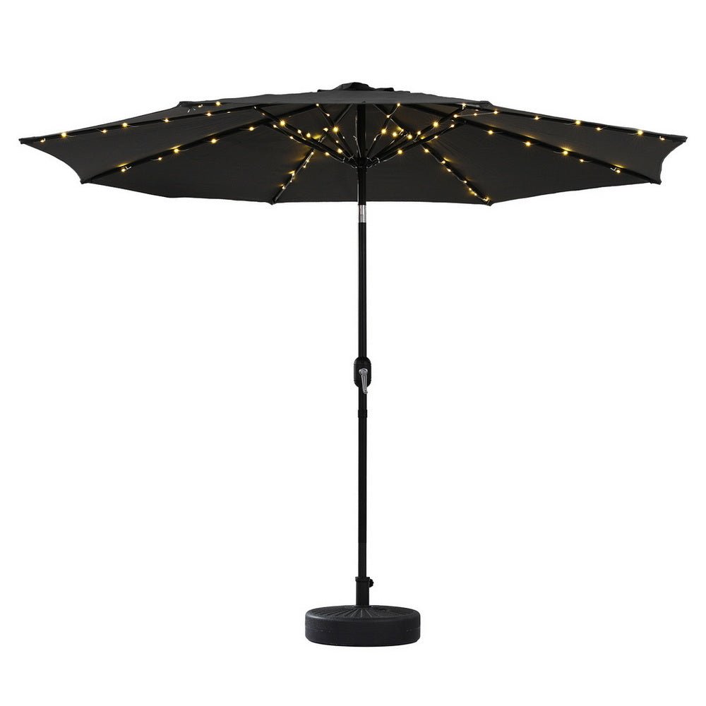 Outdoor Umbrella 2.9m Market Umbrella with Base String Light Black - Home & Garden > Shading > Umbrellas & Sunshades - Rivercity House & Home Co. (ABN 18 642 972 209) - Affordable Modern Furniture Australia