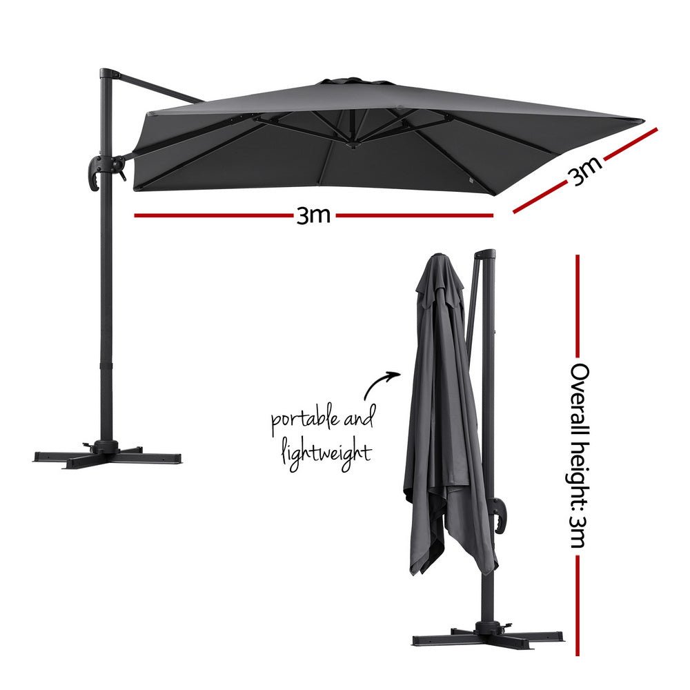 Outdoor Umbrella 3m Umbrellas Cantilever Stand Sun Roma 360 Degree Charcoal - Home & Garden > Shading > Umbrellas & Sunshades - Rivercity House & Home Co. (ABN 18 642 972 209) - Affordable Modern Furniture Australia