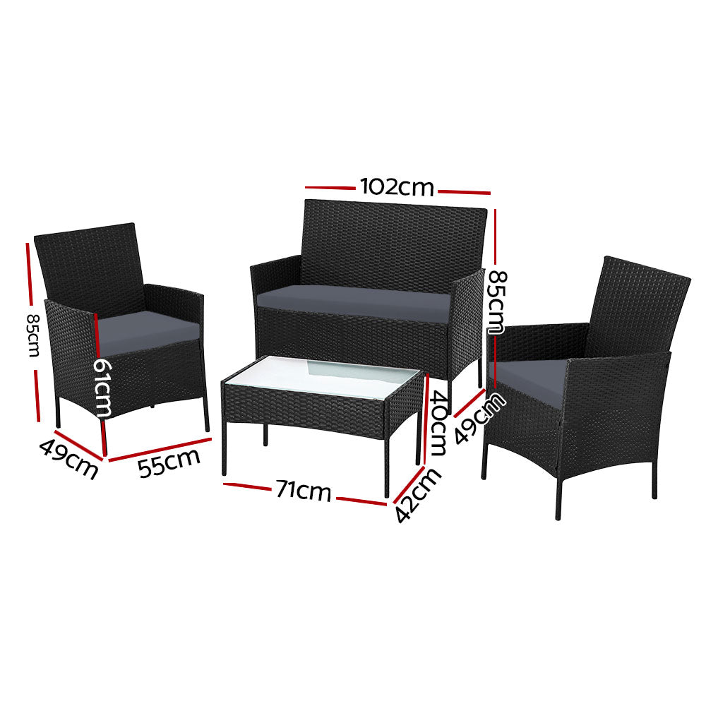Outdoor Wicker Lounge Setting Black - With Storage Cover - Rivercity House & Home Co. (ABN 18 642 972 209) - Affordable Modern Furniture Australia
