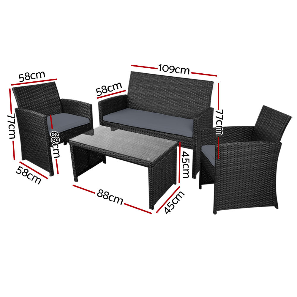Outdoor Wicker Lounge Setting Black - With Storage Cover - Rivercity House & Home Co. (ABN 18 642 972 209) - Affordable Modern Furniture Australia