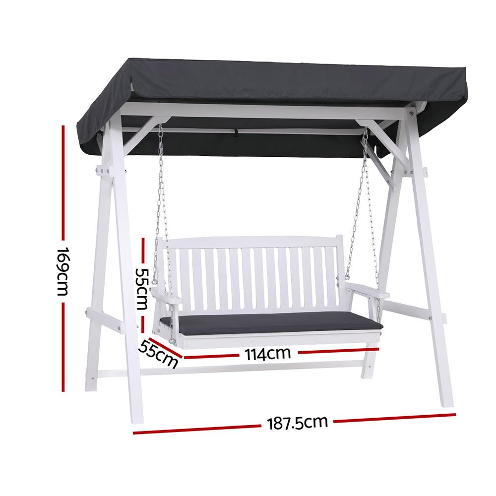 Outdoor Wooden Swing Chair Garden Bench Canopy Cushion 3 Seater White - Furniture > Outdoor > Outdoor Chairs - Rivercity House & Home Co. (ABN 18 642 972 209) - Affordable Modern Furniture Australia