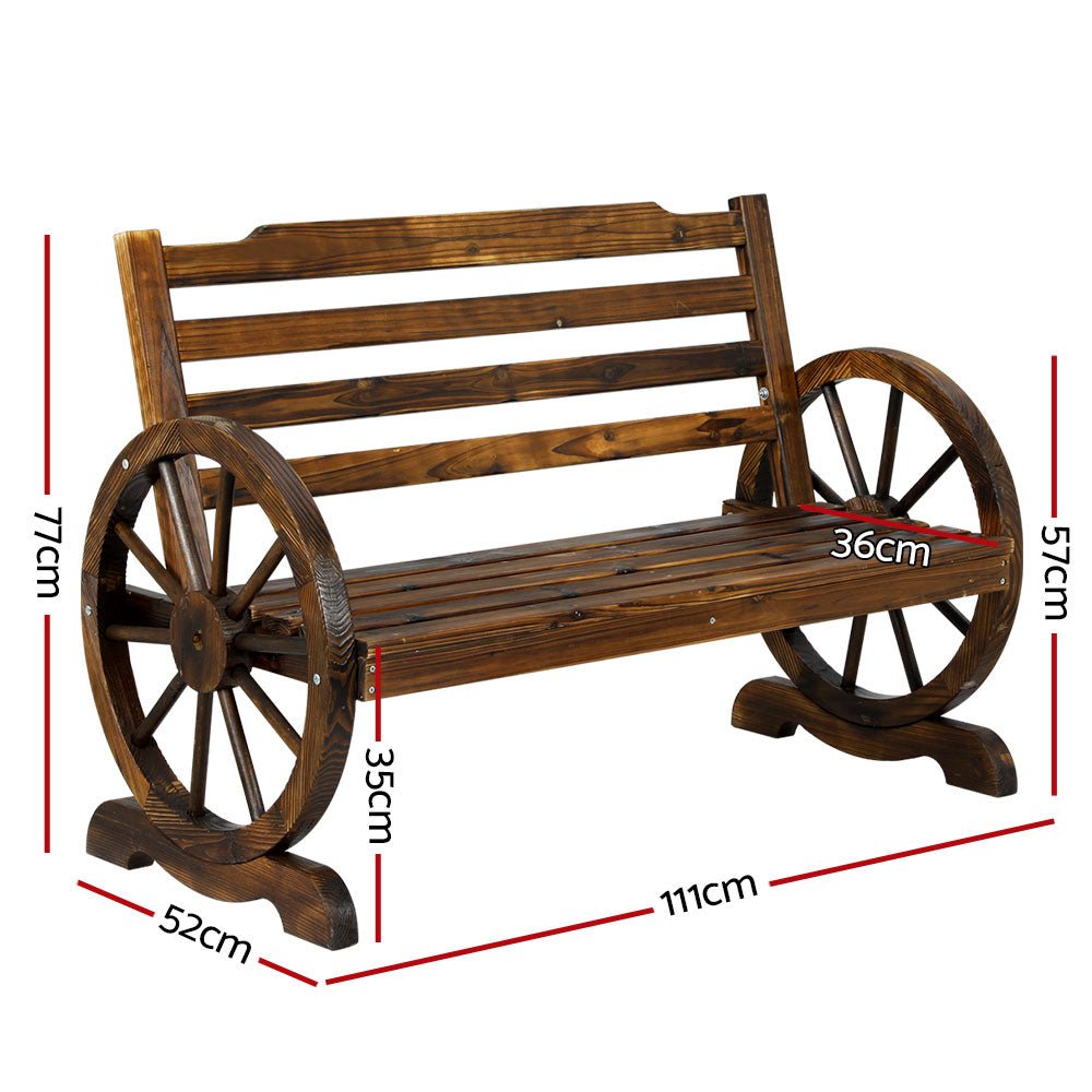 Outdoor Wooden Wagon Wheel Bench - Brown - Rivercity House & Home Co. (ABN 18 642 972 209) - Affordable Modern Furniture Australia