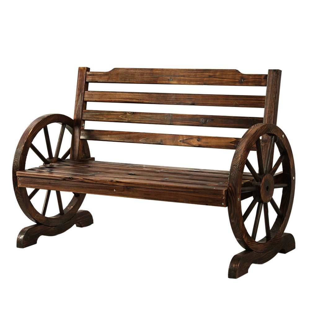 Outdoor Wooden Wagon Wheel Bench - Brown - Rivercity House & Home Co. (ABN 18 642 972 209) - Affordable Modern Furniture Australia