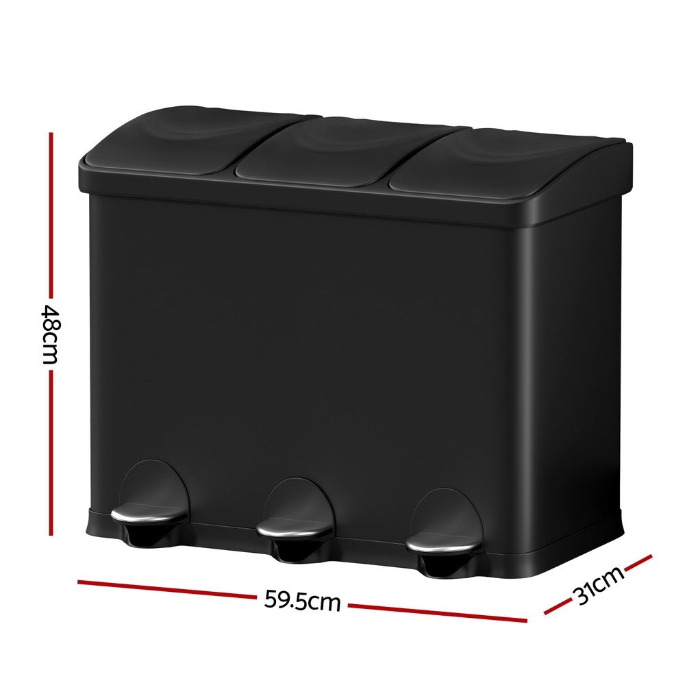 Pedal Bins Rubbish Bin Triple Compartments Waste Recycle Dustbins 45L - Home & Garden > Kitchen Bins - Rivercity House & Home Co. (ABN 18 642 972 209) - Affordable Modern Furniture Australia